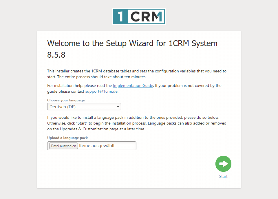1CRM Installationsassistent