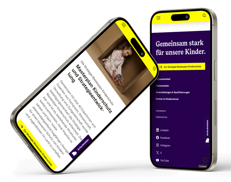 Das Webdesign ist responsiv und verwendet das Baden-Württemberg neongelb - hier in mobiler Ansicht