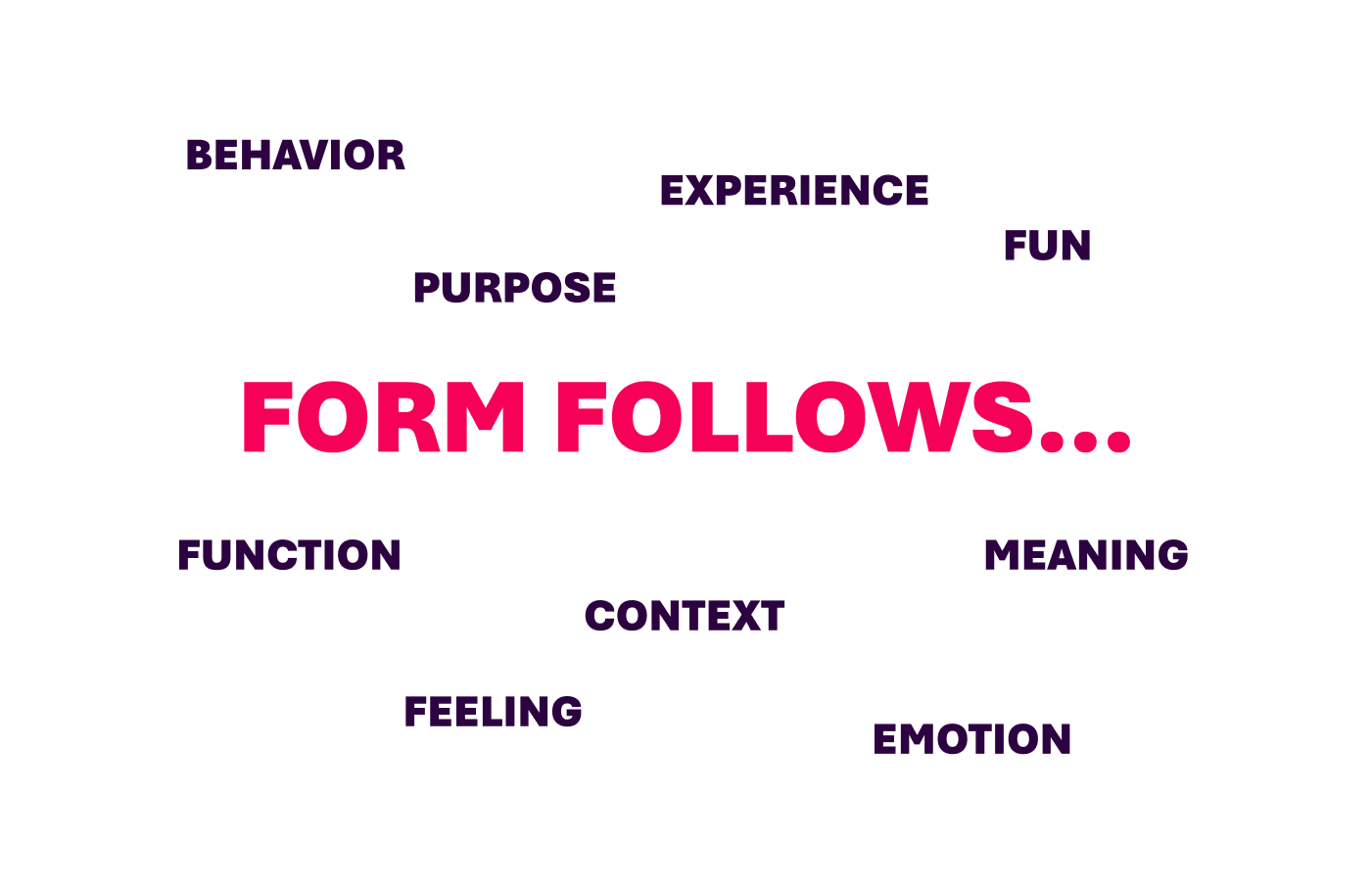 Form follows function, experience, purpose, fun, context, feeling, emotion, meaning and behavior