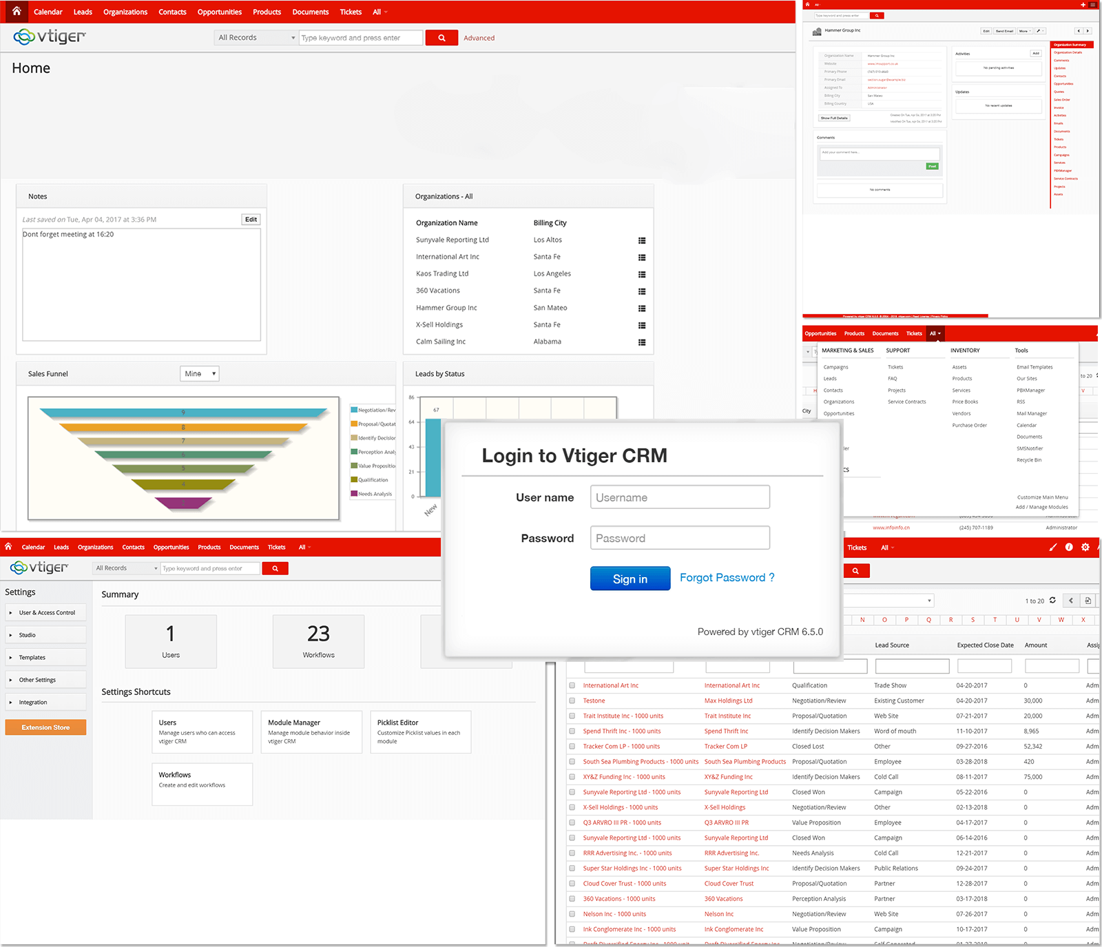 Vtiger CRM-Oberfläche